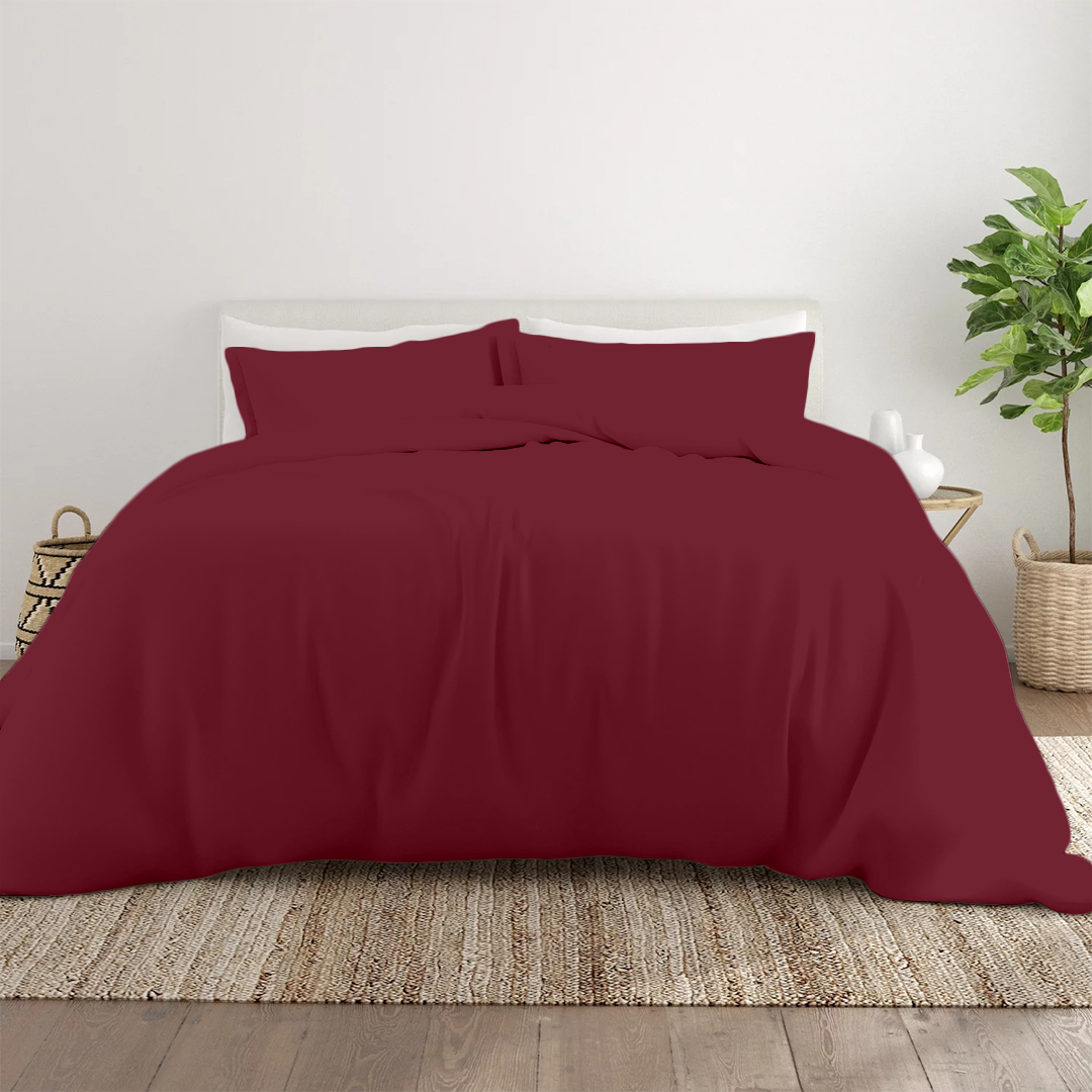 Burgundy Duvet Cover Set Solid Bliss Sateen