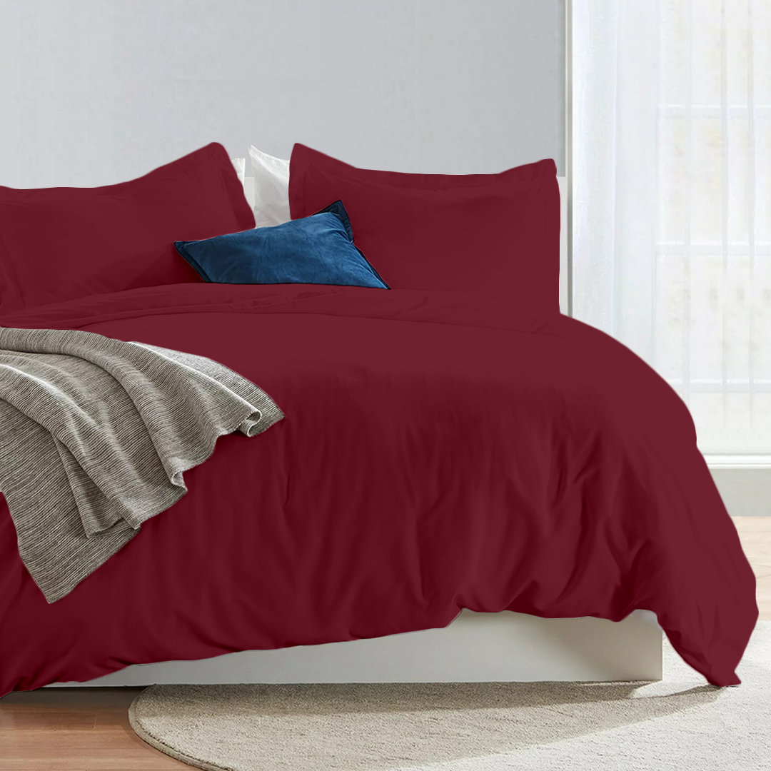 Burgundy Duvet Cover Set Solid Bliss Sateen