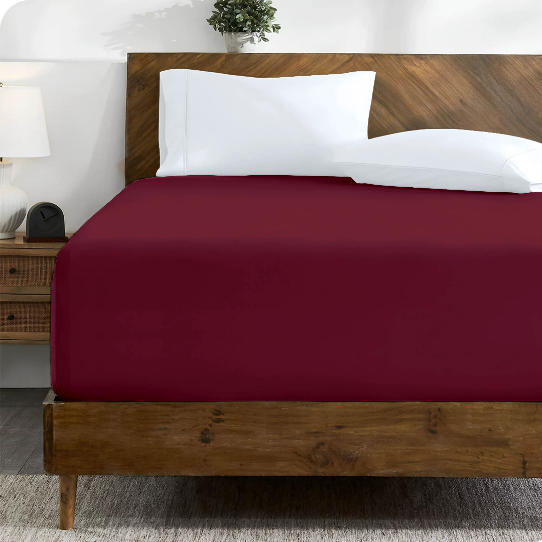 Bliss Burgundy Fitted Sheet Solid Sateen