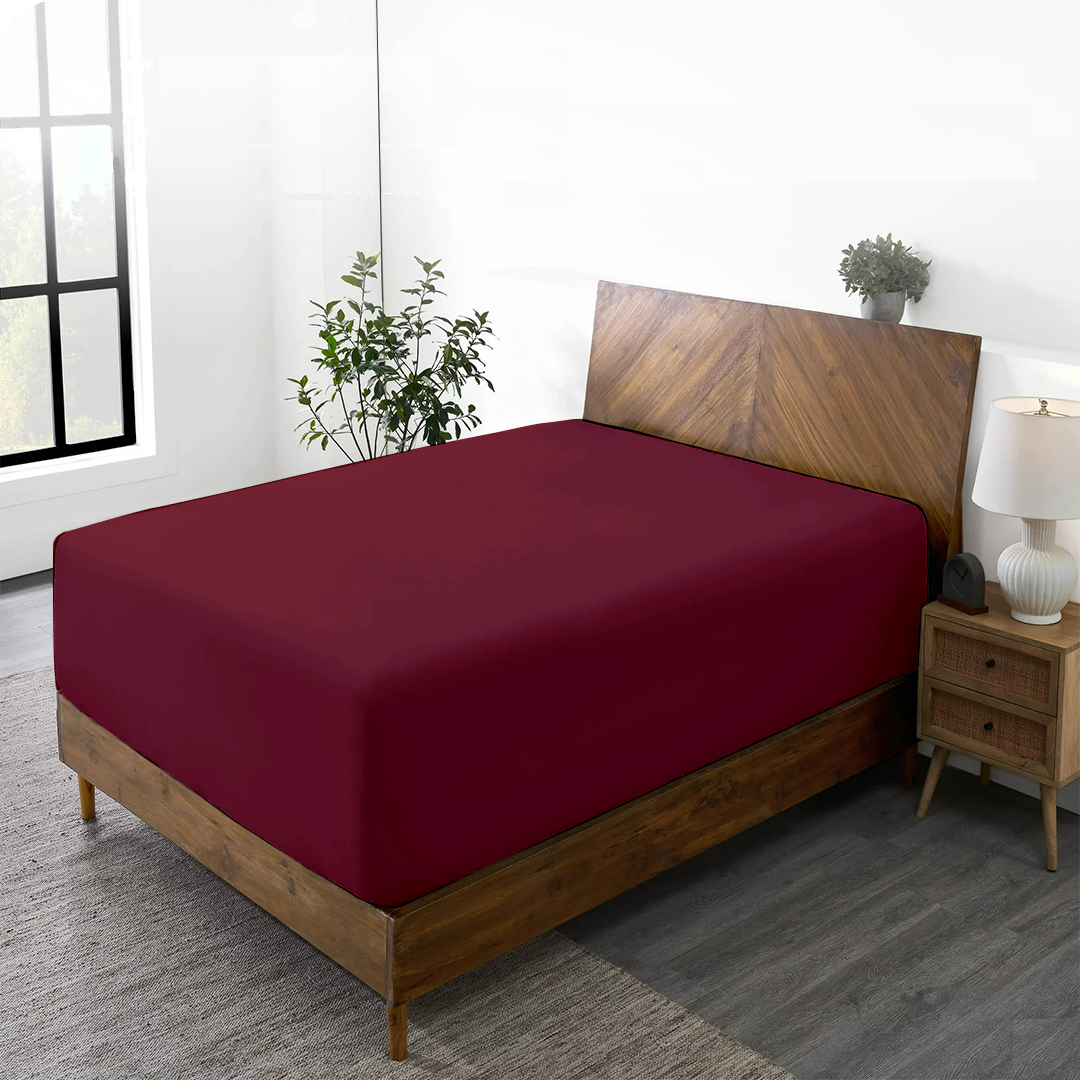 Bliss Burgundy Fitted Sheet Solid Sateen