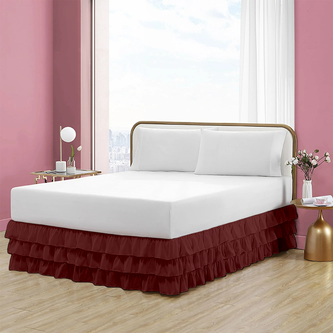 Burgundy Multi Ruffle Bed Skirt Comfy Solid