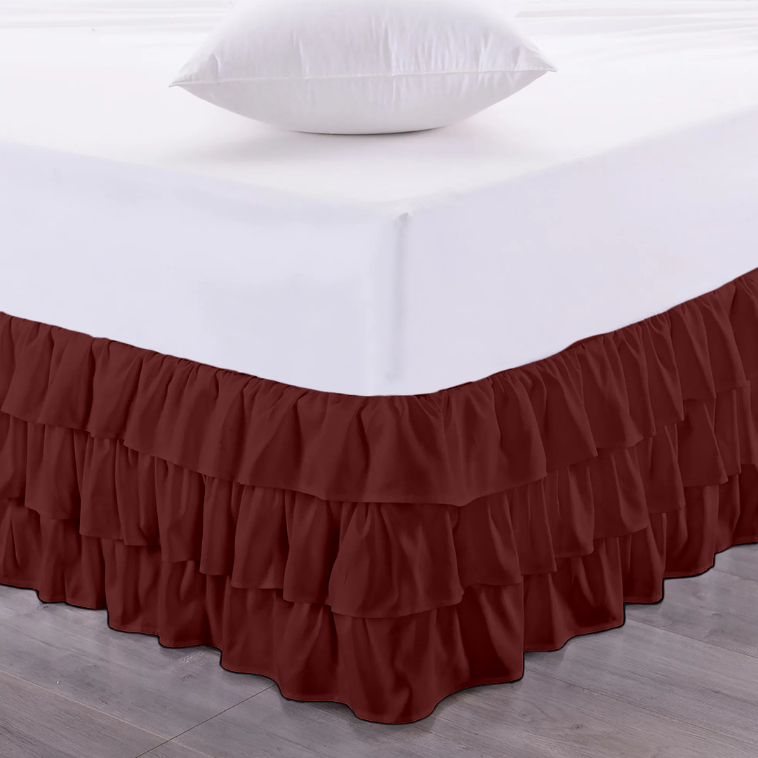 Burgundy Multi Ruffle Bed Skirt Comfy Solid