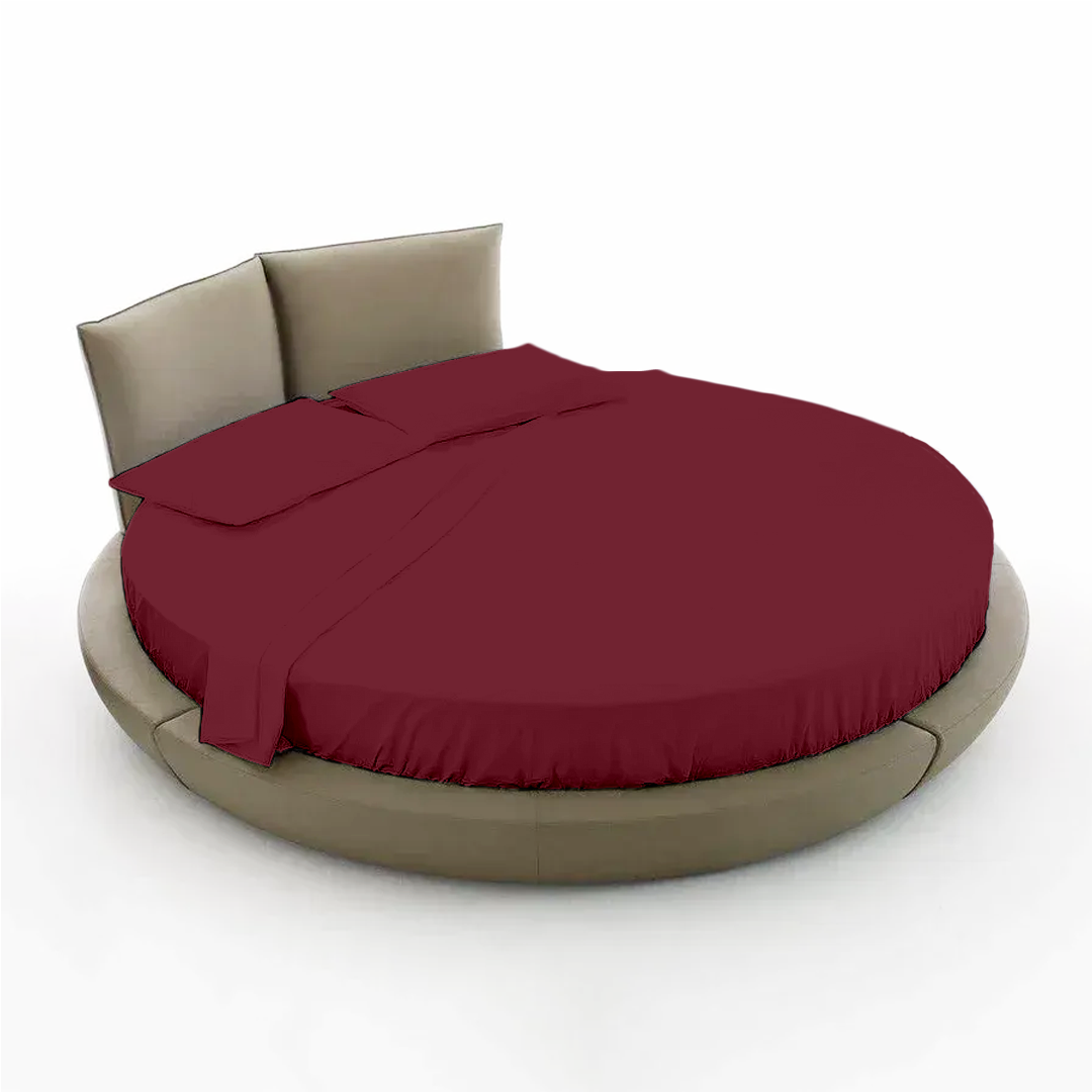 Burgundy Round Bed Sheets Set Bliss Solid Sateen