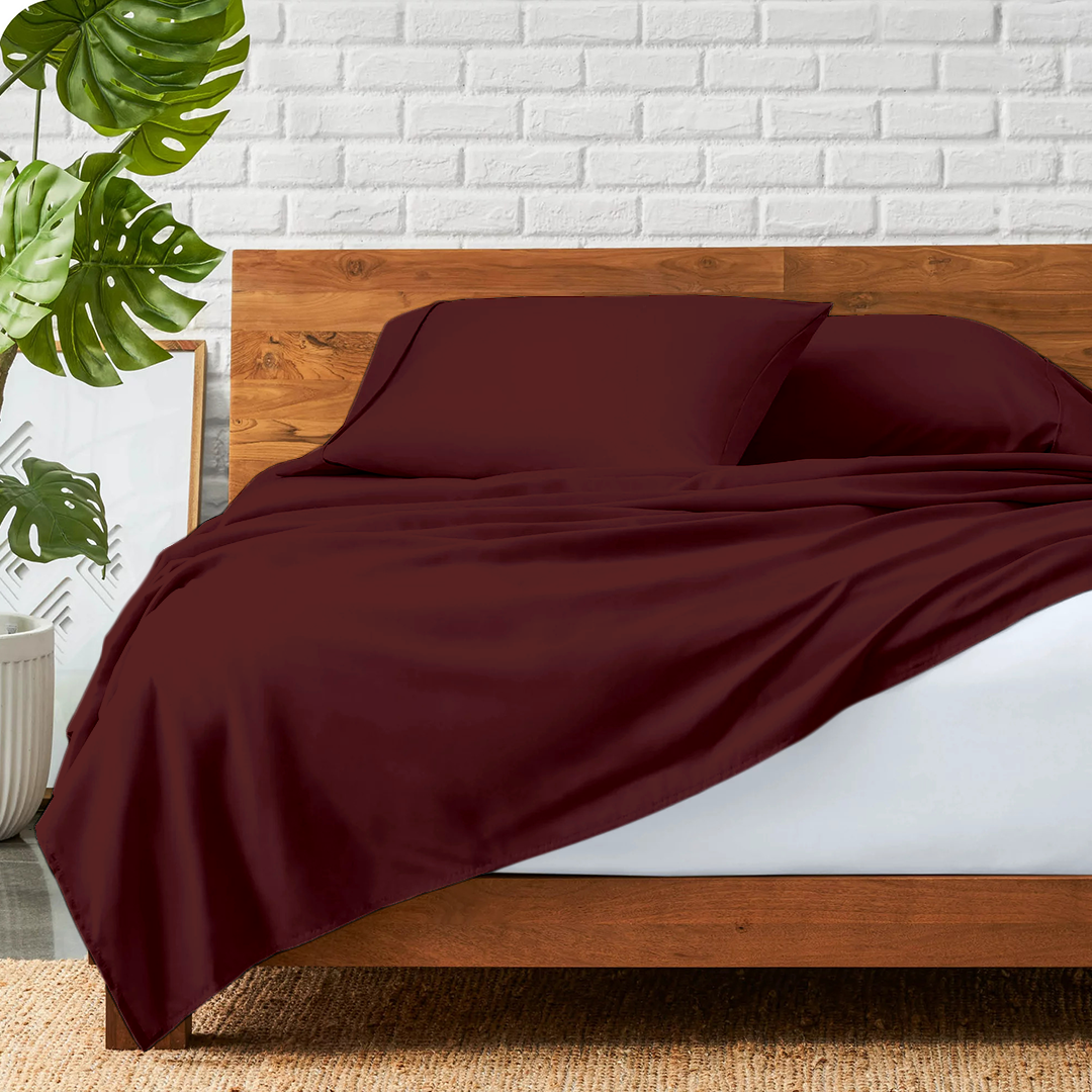 Comfy Burgundy Flat sheet with Pillowcase Sateen Solid