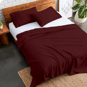 Comfy Burgundy Flat sheet with Pillowcase Sateen Solid