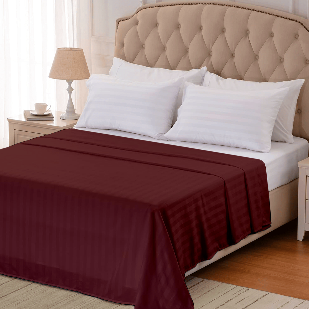 Burgundy Stripe Flat Sheet Comfy Sateen