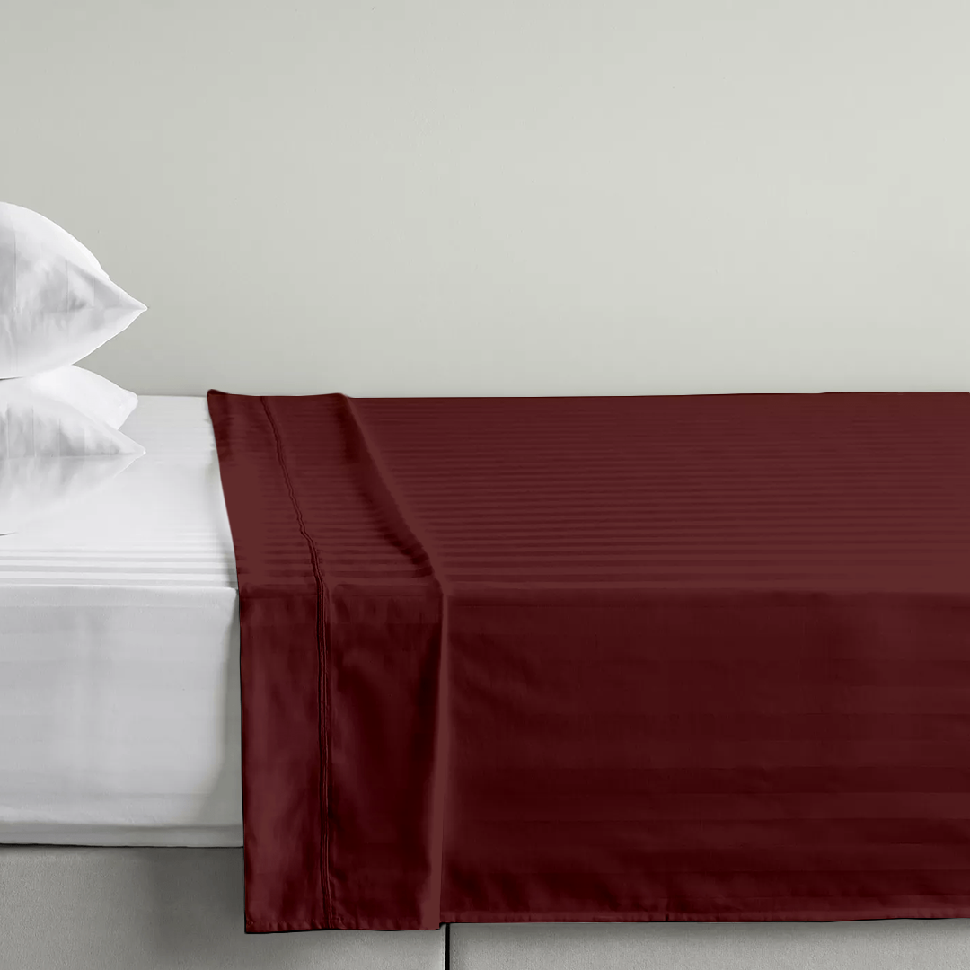 Burgundy Stripe Flat Sheet Comfy Sateen