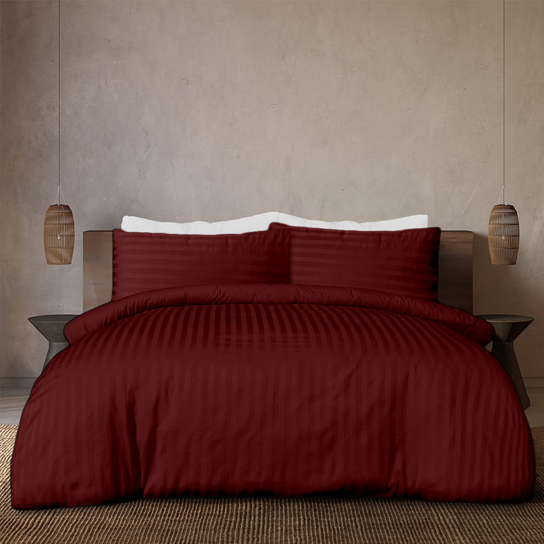 Burgundy Stripe Duvet Cover set Sateen Comfy