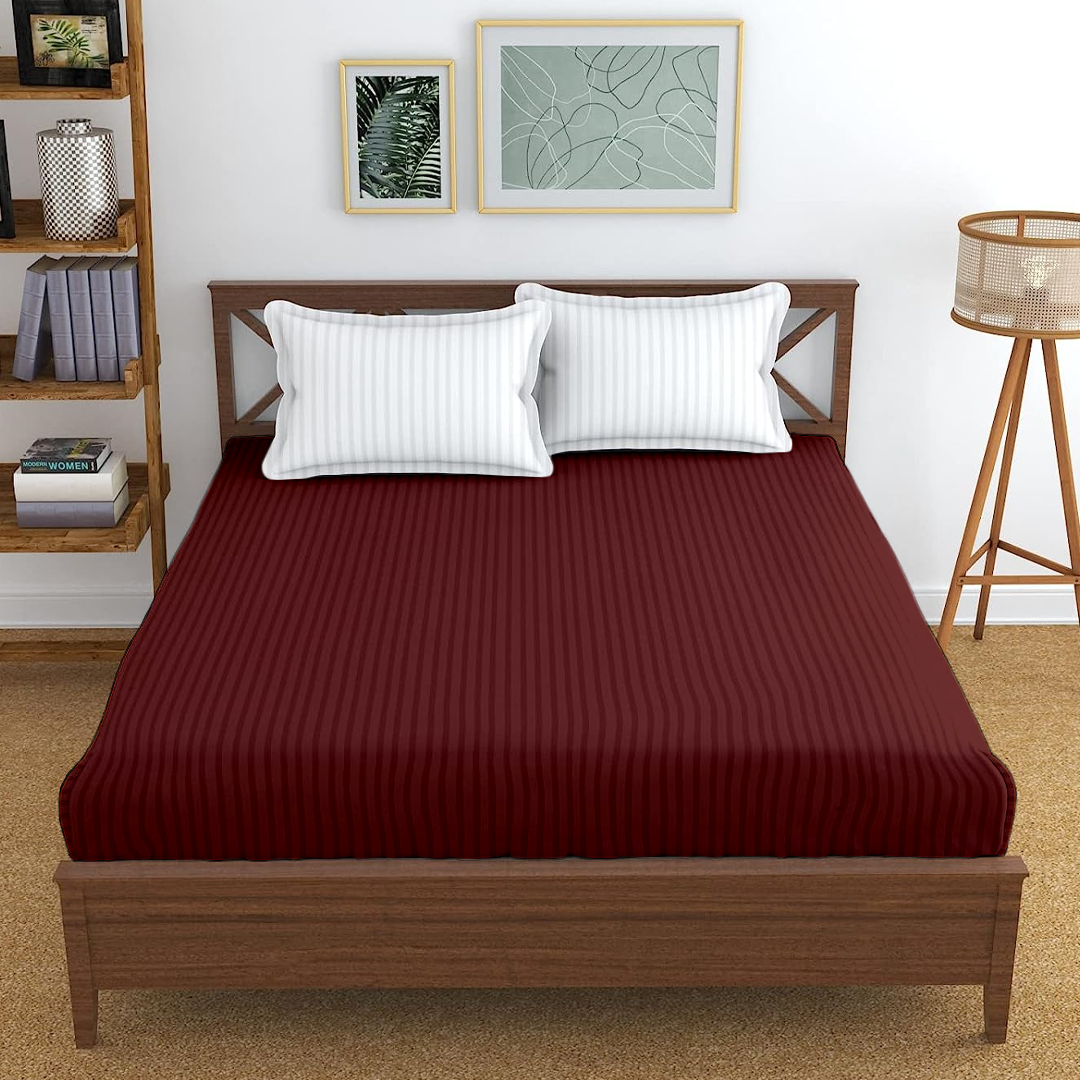 Burgundy Stripe Fitted Sheet Comfy Sateen