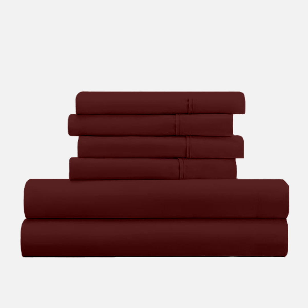 Burgundy Sheet Set with Extra Pillowcase Comfy Solid Sateen