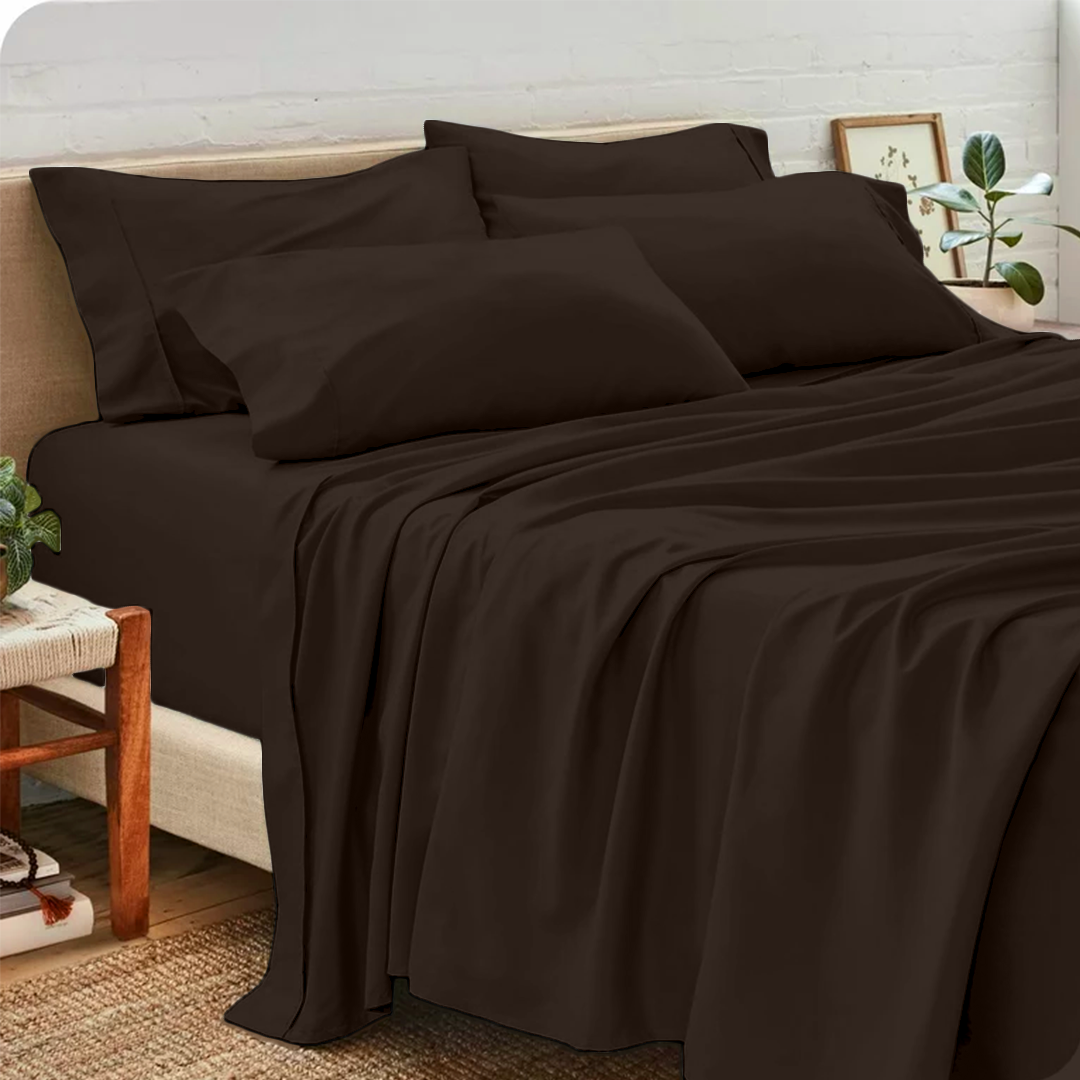 Chocolate Sheet Set with Extra Pillowcase Solid Bliss Sateen