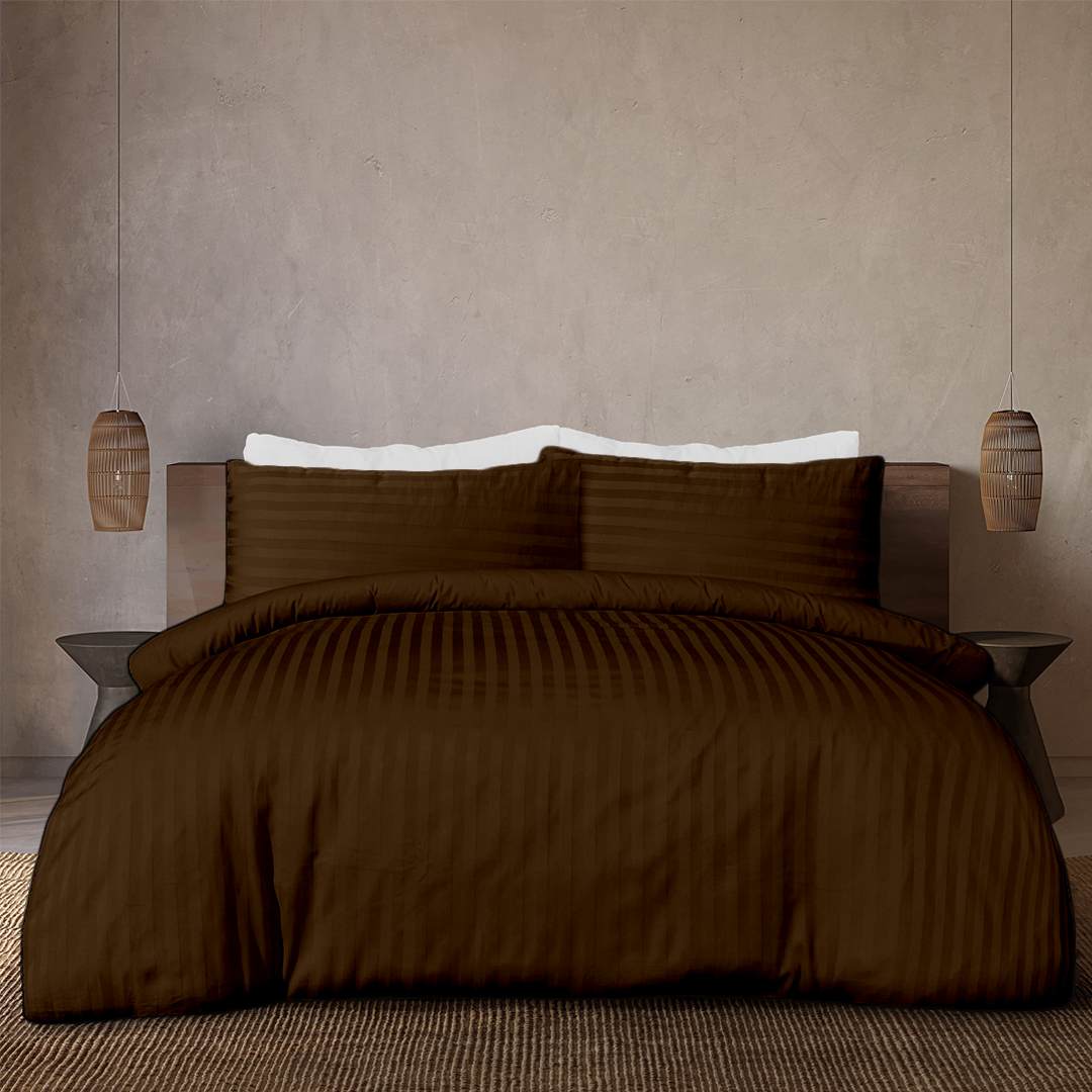 Chocolate Stripe Duvet Cover Set Sateen Comfy