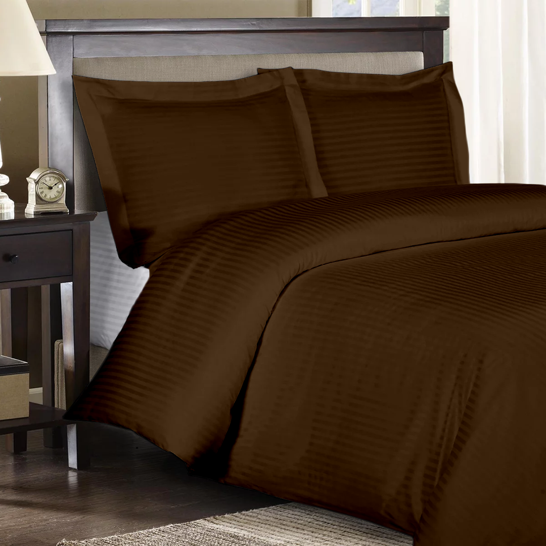 Chocolate Stripe Duvet Cover Set Sateen Comfy