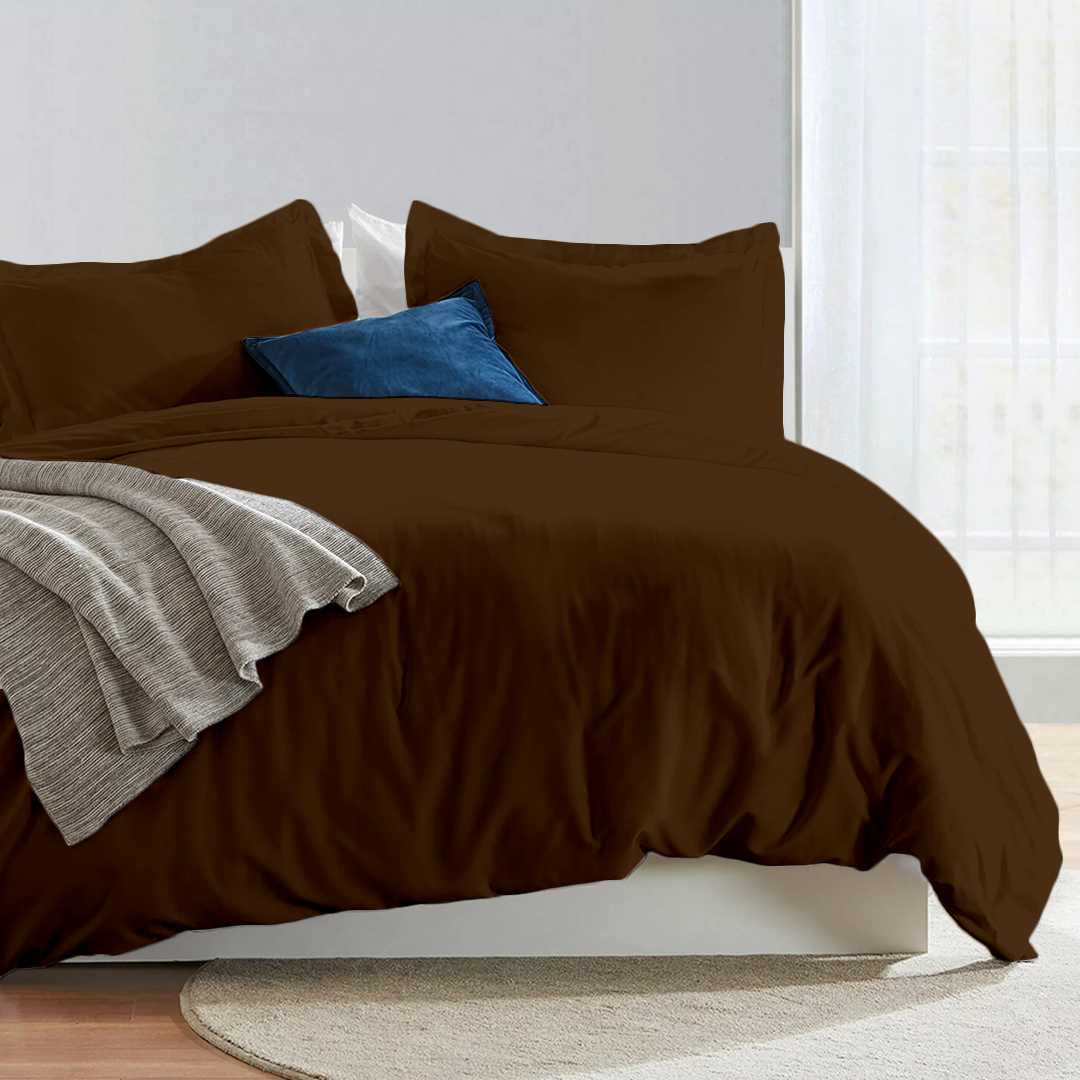 Chocolate Duvet Cover Set Solid Comfy Sateen