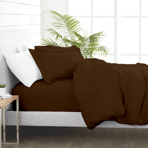 Chocolate Duvet Cover Set with Fitted Sheet Solid Comfy Sateen