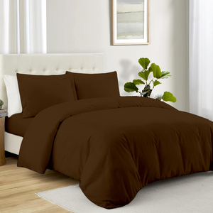 Chocolate Duvet Cover Set with Fitted Sheet Solid Comfy Sateen