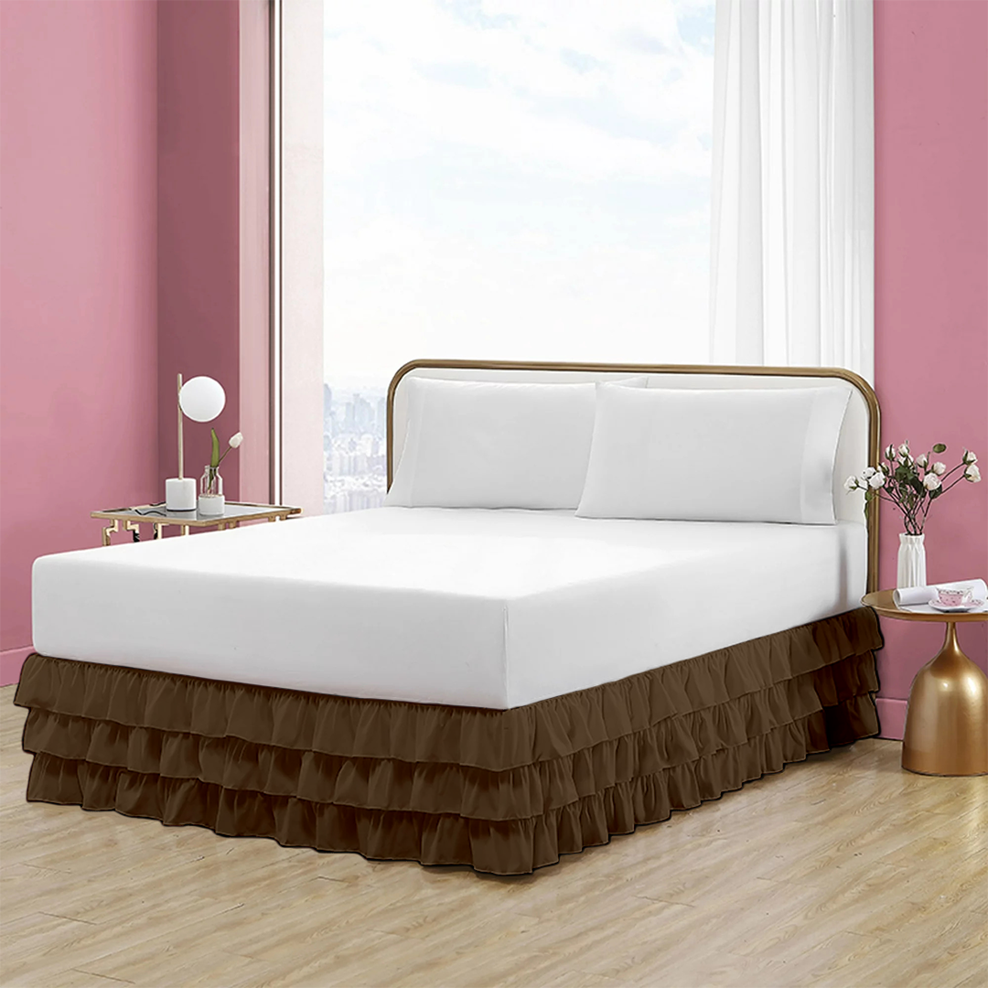 Chocolate Multi Ruffle Bed Skirt Bliss Solid