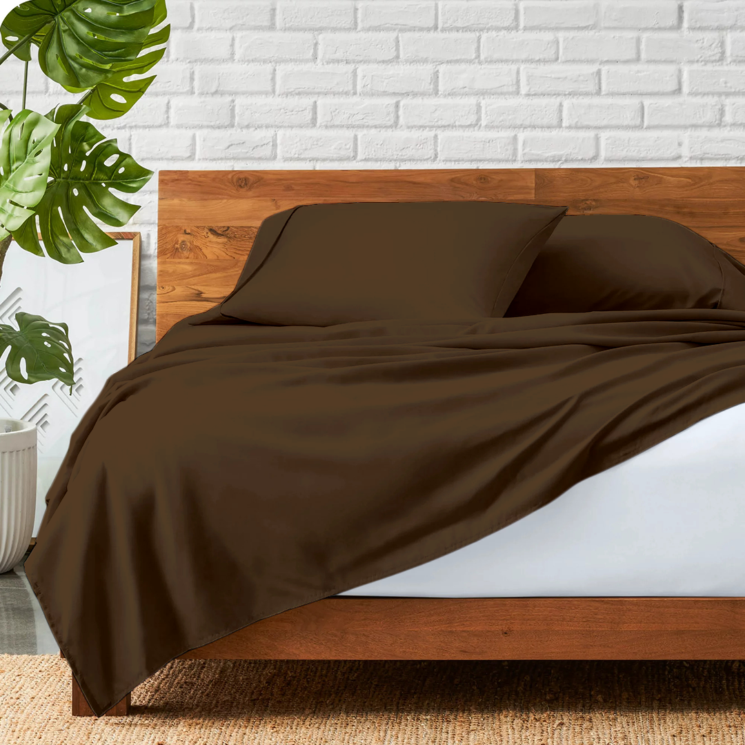 Chocolate Flat Sheet with Pillowcase Solid Bliss Sateen