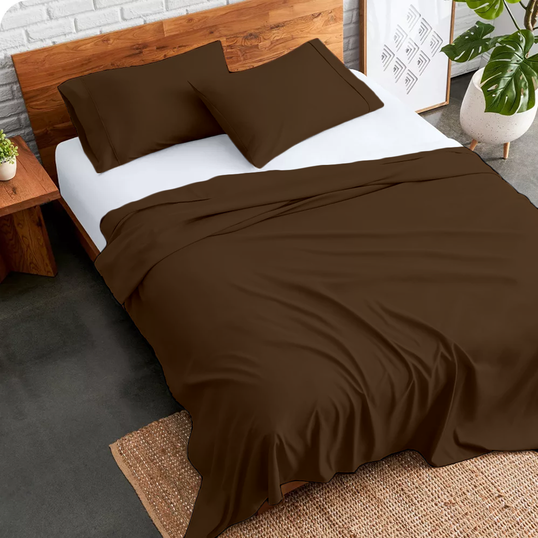 Chocolate Flat Sheet with Pillowcase Solid Bliss Sateen