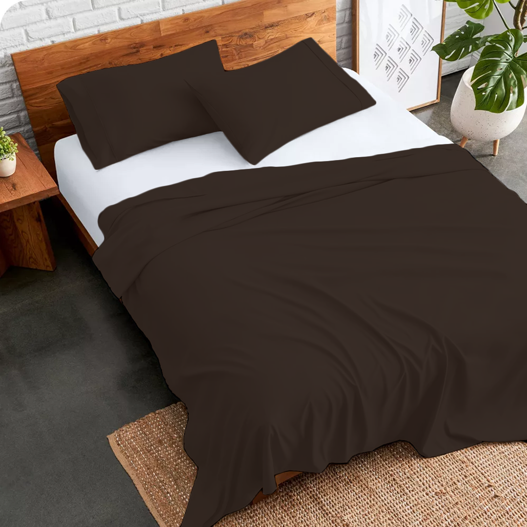 Chocolate Flat Sheet with Pillowcase Solid Bliss Sateen