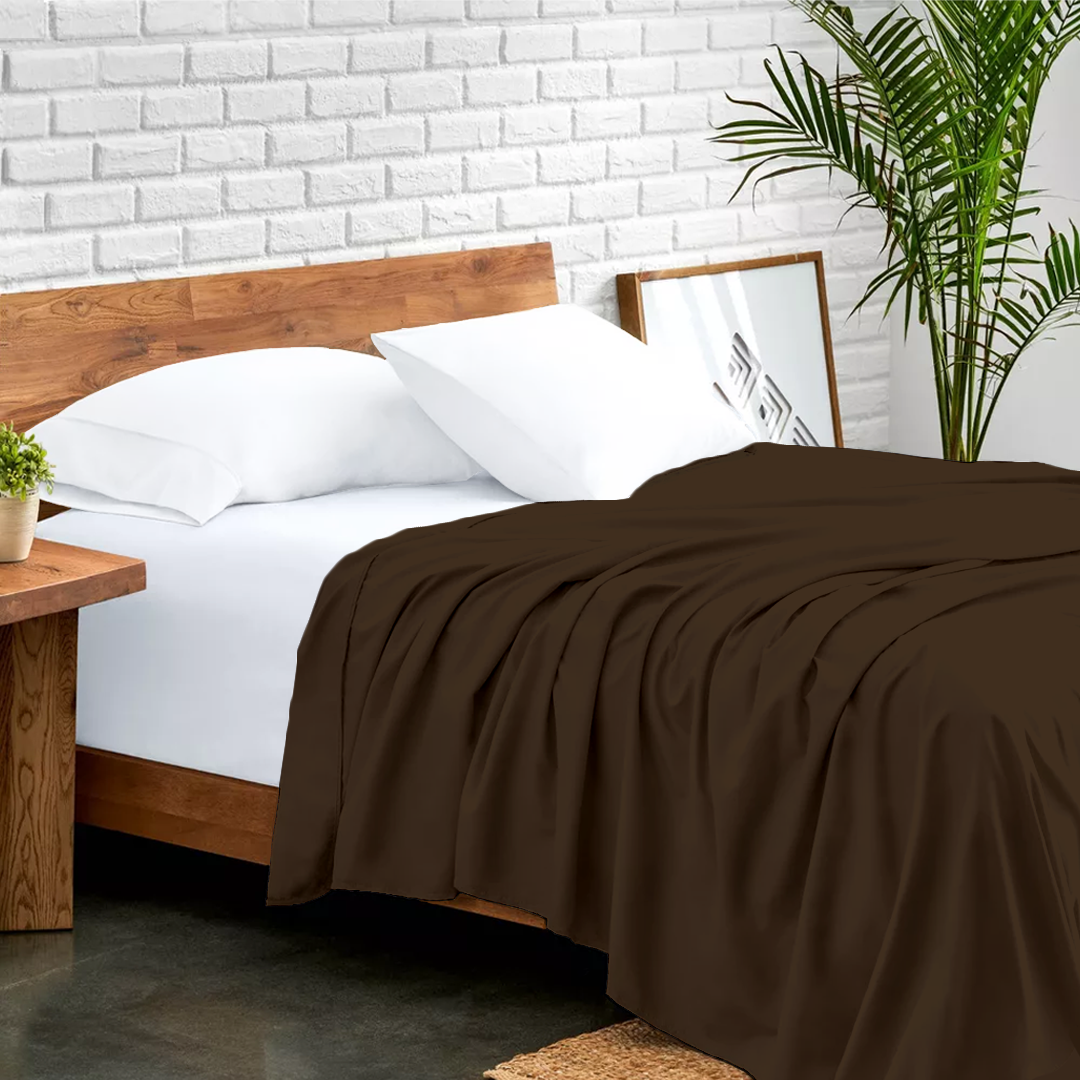 Chocolate Brown Flat Sheet Solid Comfy Sateen