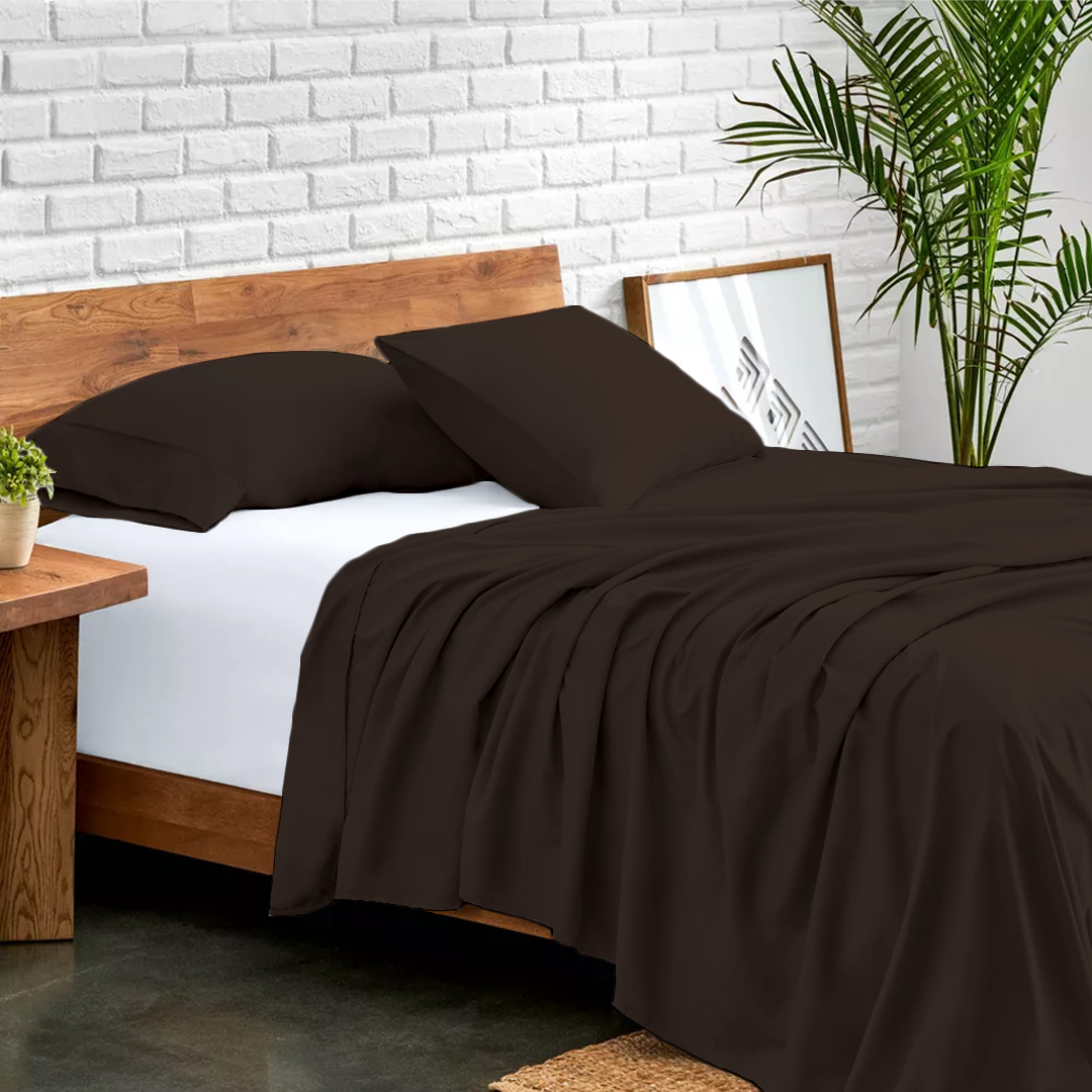 Chocolate Flat Sheet with Pillowcase Solid Bliss Sateen