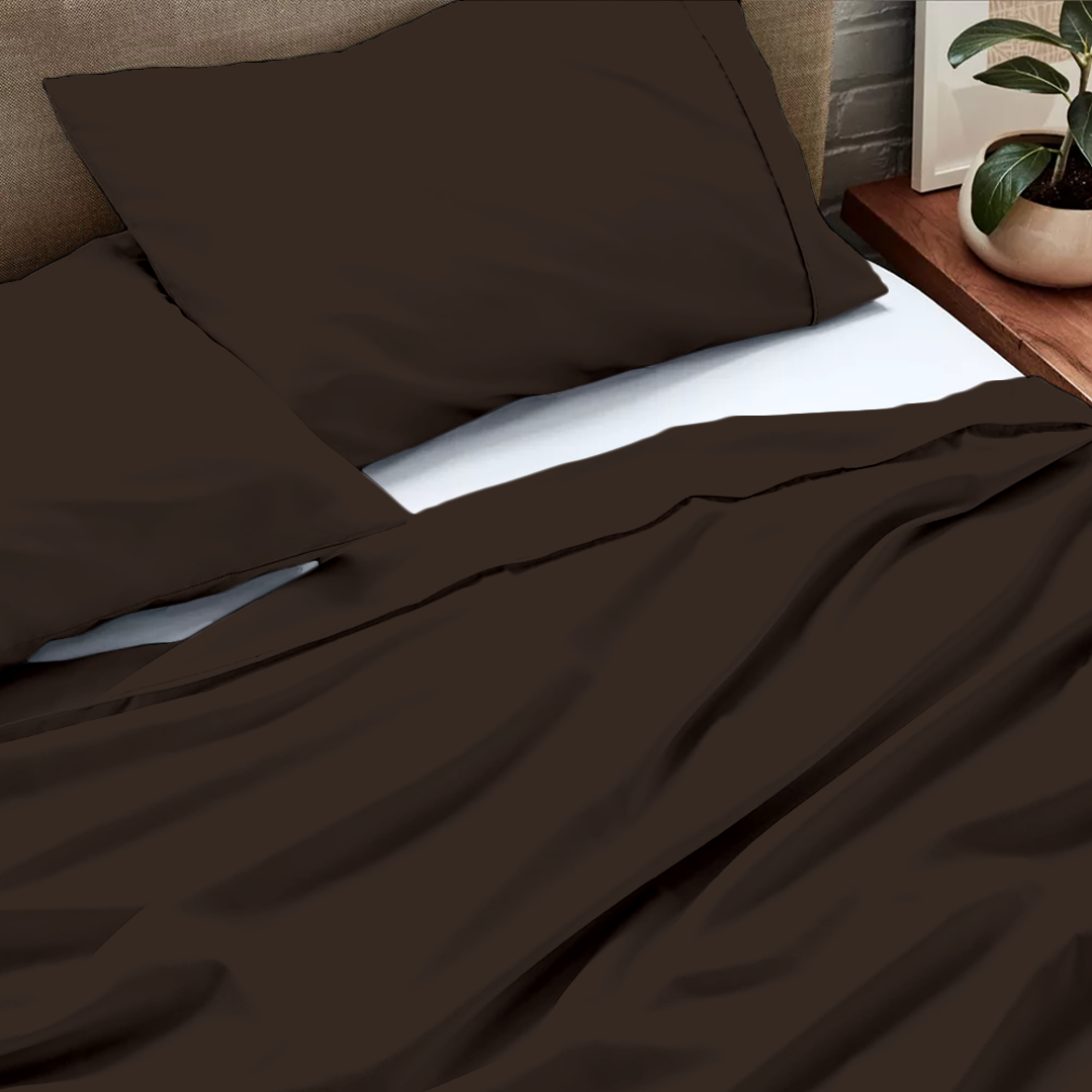 Chocolate Flat Sheet with Pillowcase Solid Bliss Sateen