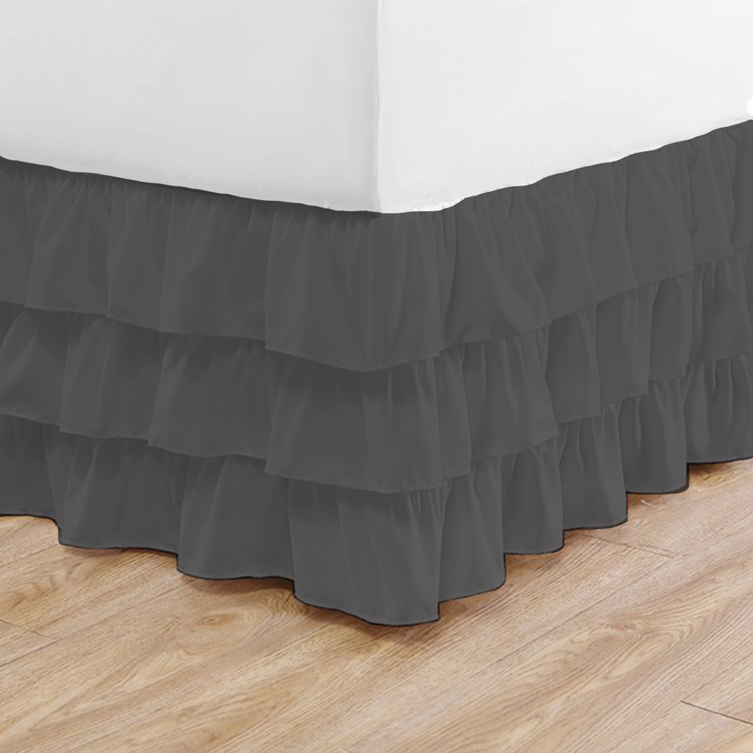 Dark Grey Multi Ruffle Bed Skirt Bliss Solid