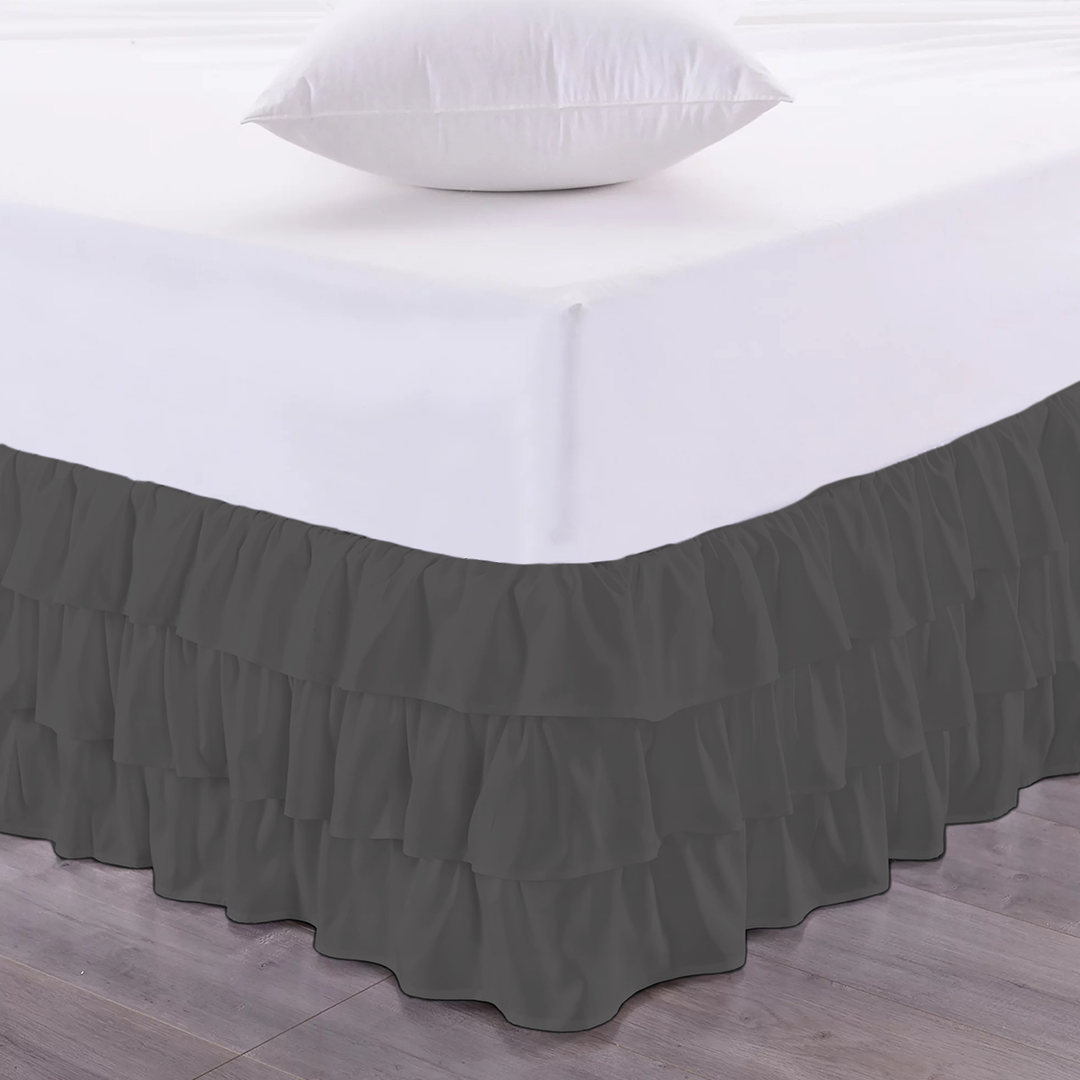 Dark Grey Multi Ruffle Bed Skirt Bliss Solid