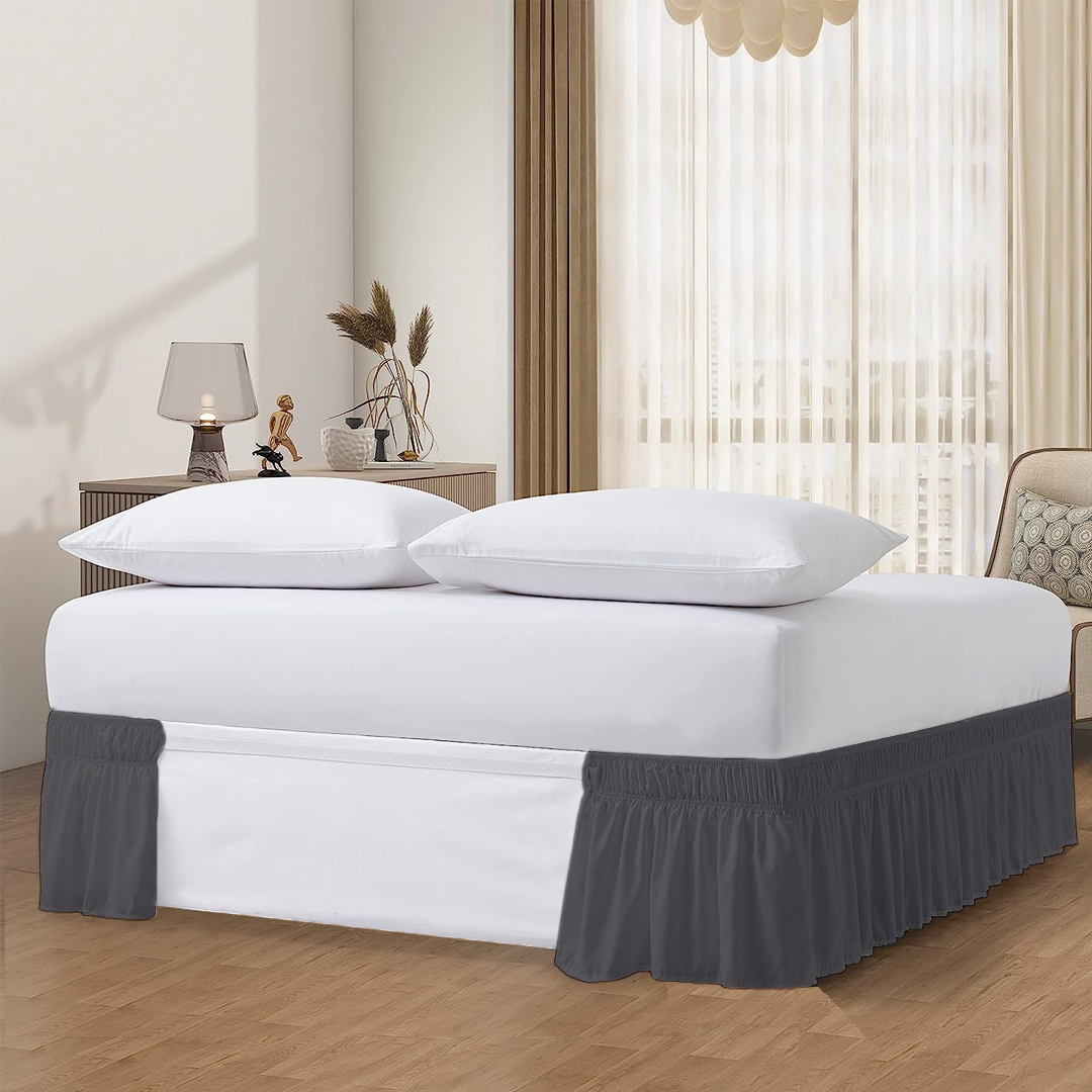 Dark Grey Wrap Around Bed Skirt Solid Bliss Sateen