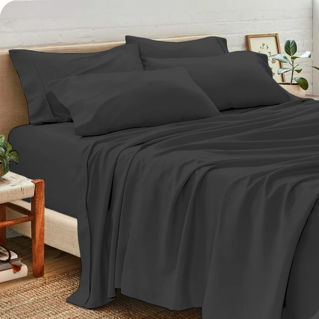 Dark Grey Sheet Set with Extra Pillowcase Solid Bliss Sateen