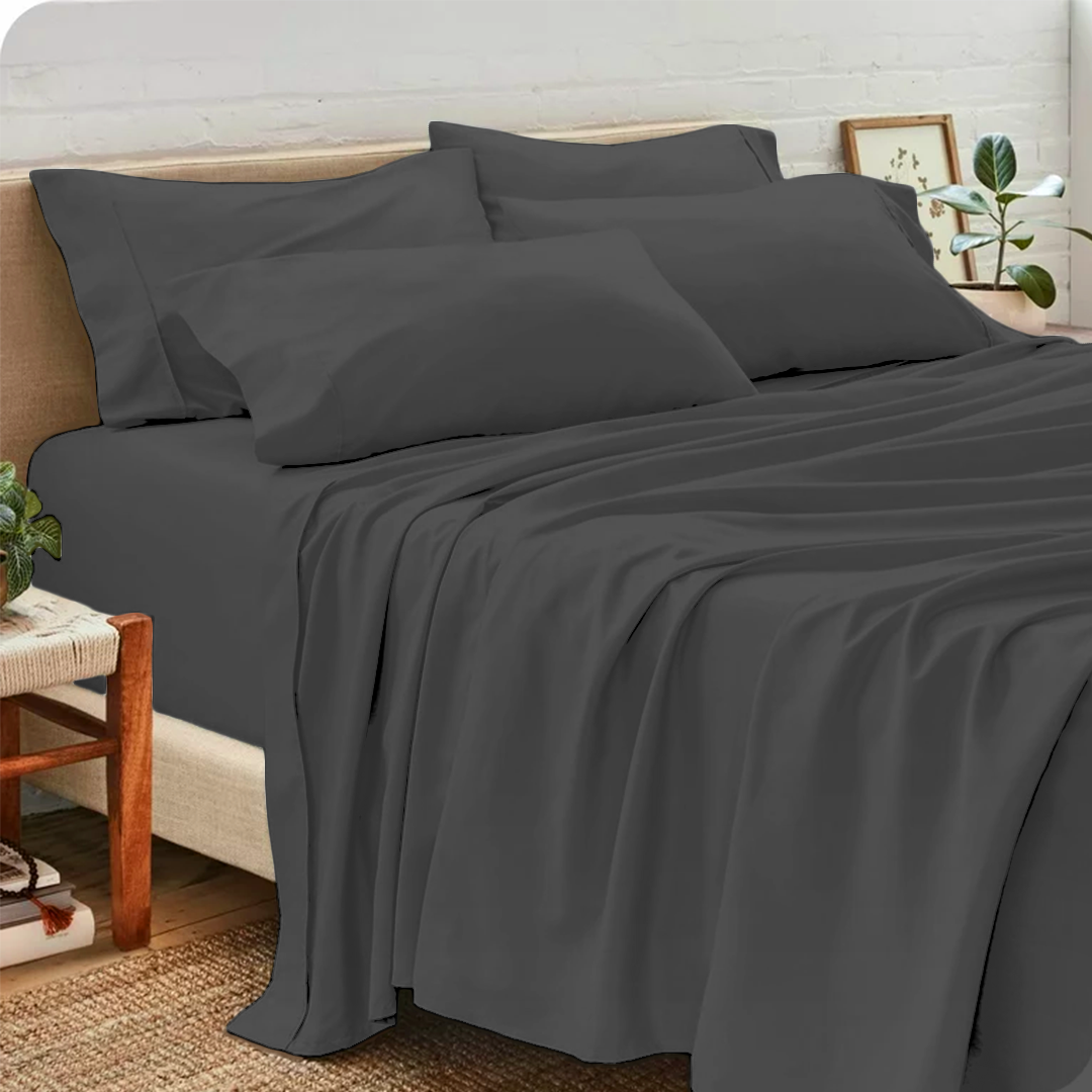 Dark Grey Sheet Set With Extra Pillowcase Comfy Solid Sateen