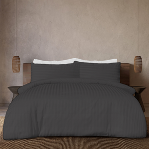 Dark Grey Stripe Duvet Cover set Sateen Comfy