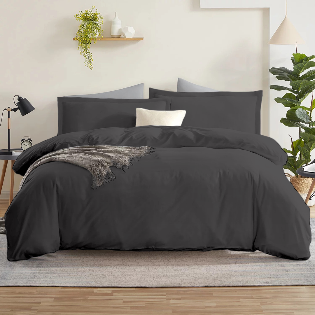 Dark Grey Duvet Cover Set Solid Comfy Sateen