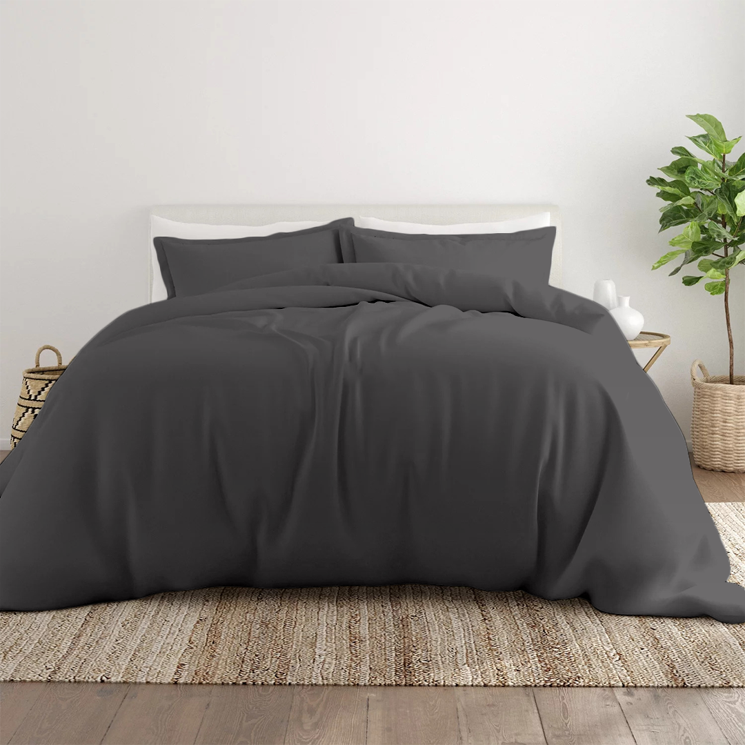 Dark Grey Duvet Cover Set Solid Comfy Sateen