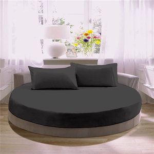 Dark Grey Round Fitted Sheet with Pillowcase Bliss Solid Sateen