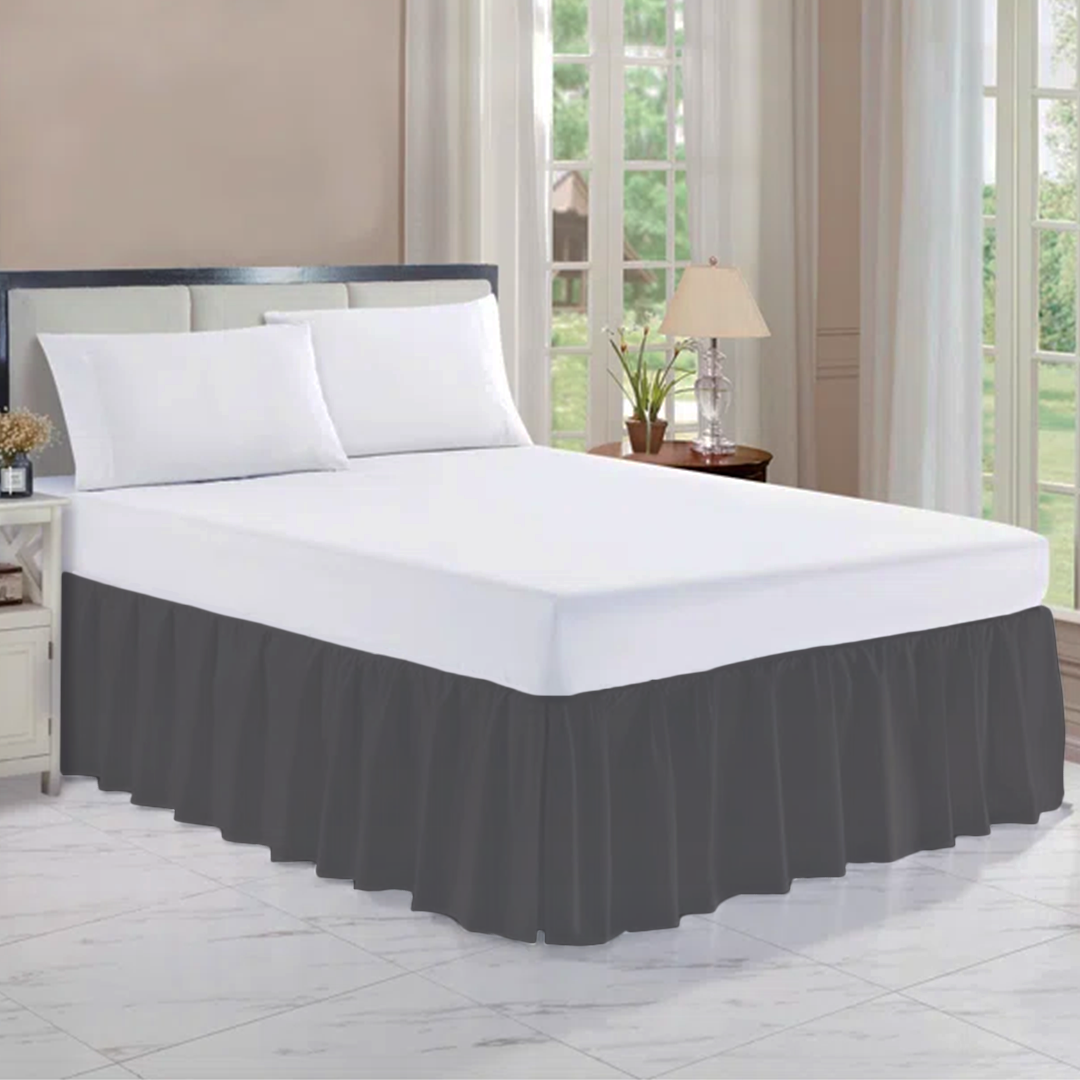 Dark Grey Gathered Bed Skirt Solid Comfy