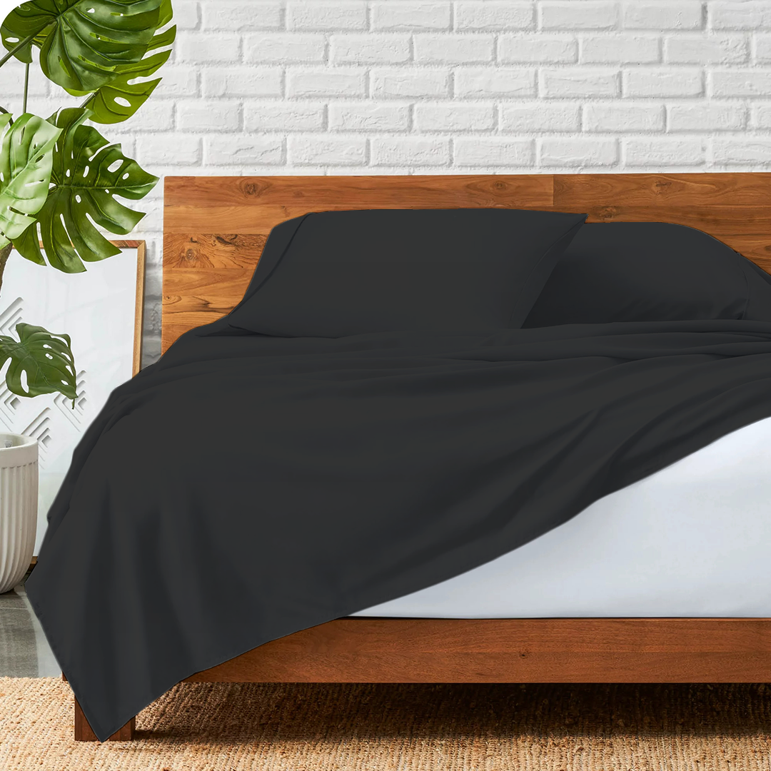 Dark Grey Flat Sheet with Pillowcase Bliss Solid Sateen