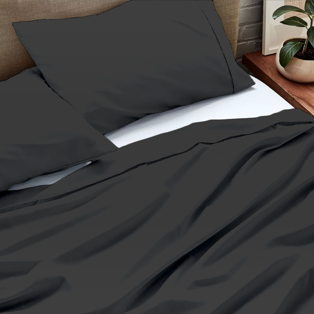 Dark Grey Flat Sheet with Pillowcase Bliss Solid Sateen