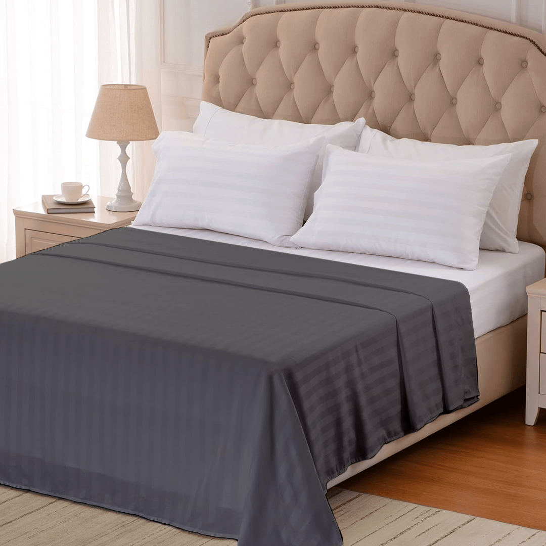 Dark Grey Stripe Flat Sheet Comfy Sateen