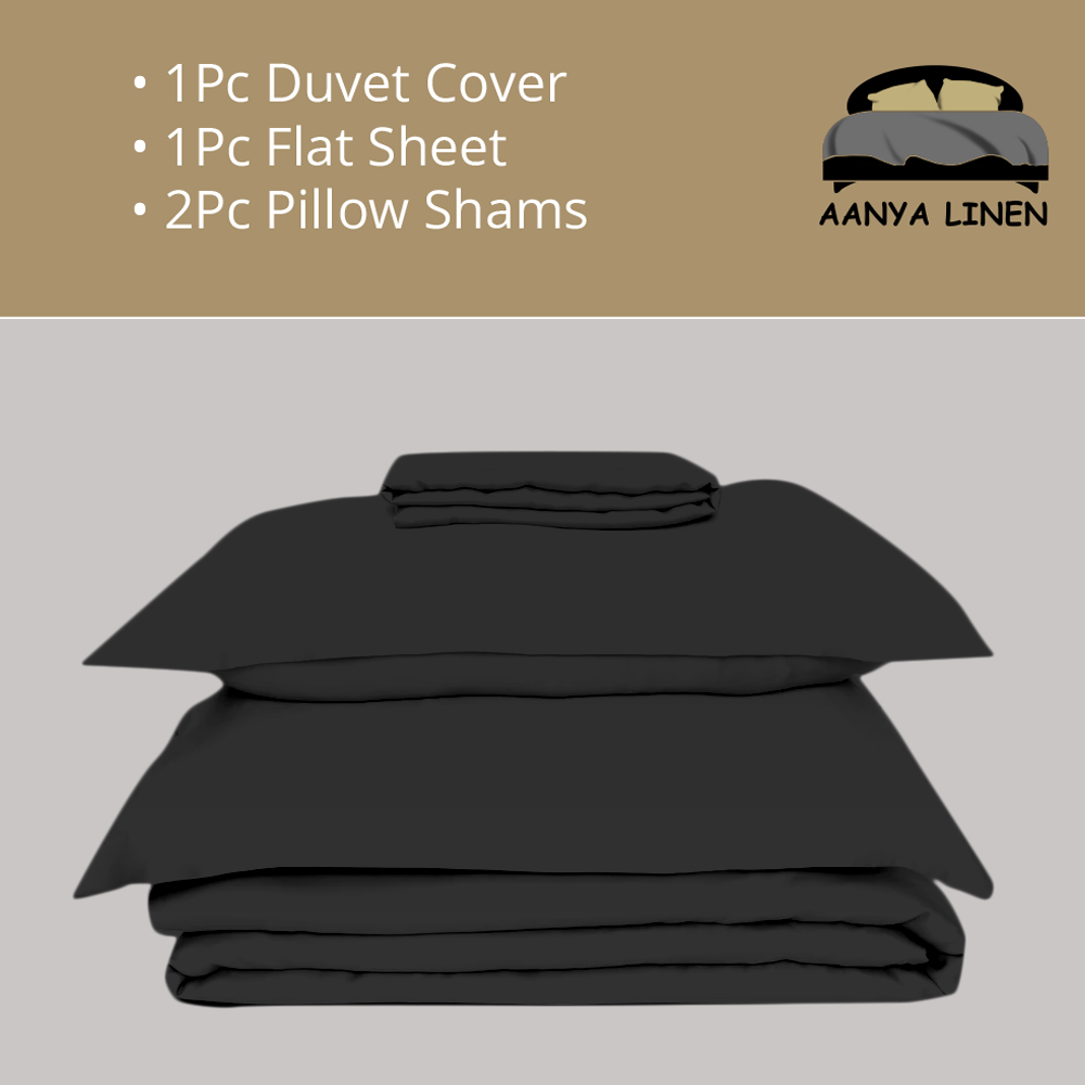 Dark Grey Duvet Set with Flat sheet Bliss Solid Sateen