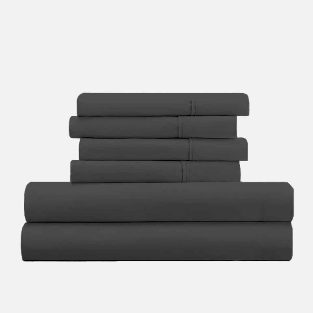 Dark Grey Sheet Set With Extra Pillowcase Comfy Solid Sateen