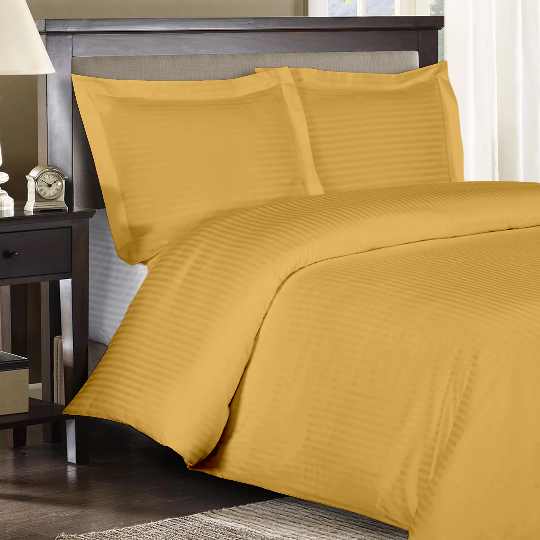 Gold Stripe Duvet Cover Set Sateen Comfy