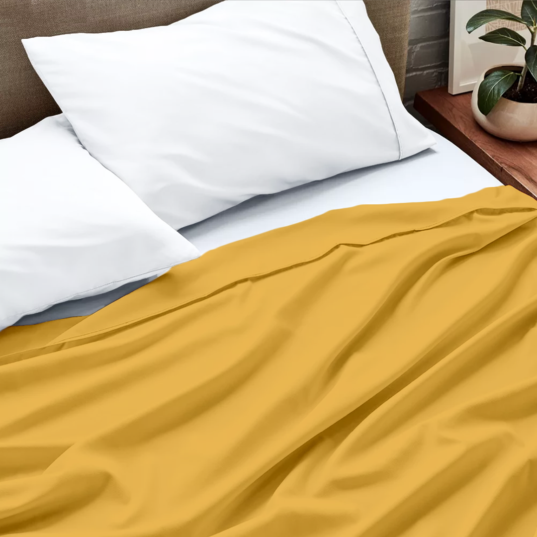 Gold Flat Sheet Solid Comfy Sateen