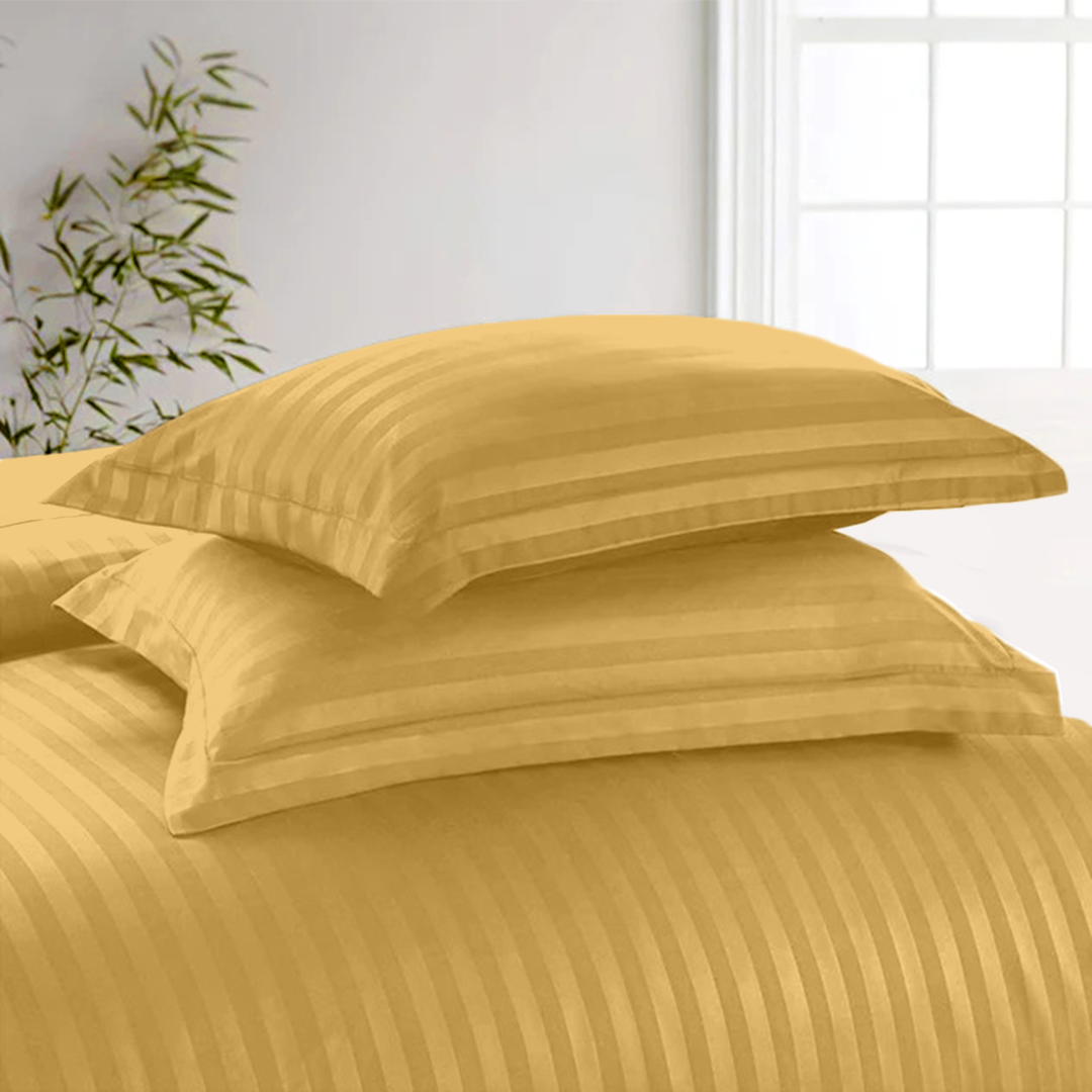 Gold Stripe Duvet Cover Set with Fitted Sheet Comfy Sateen