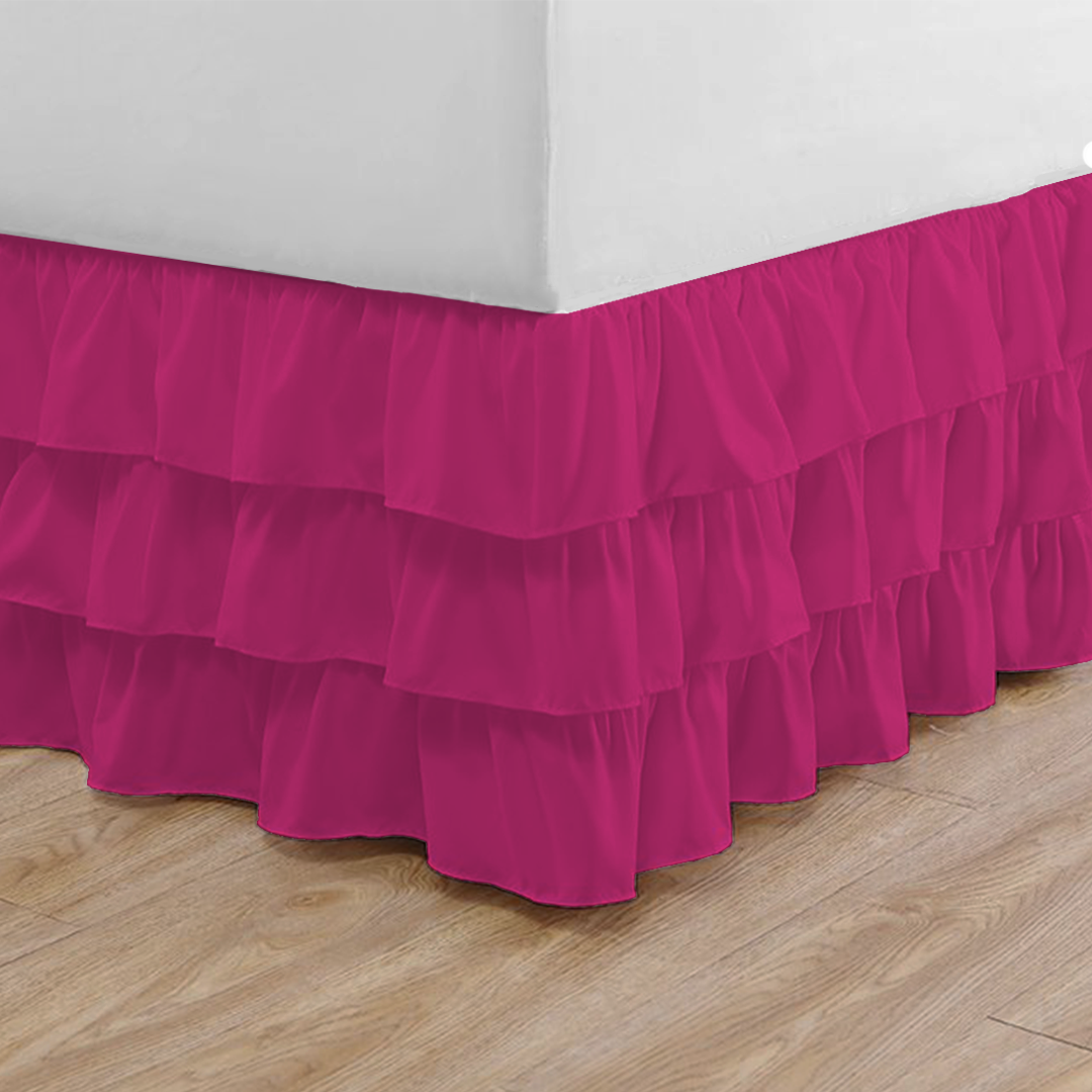 Hot Pink Multi Ruffle Bed Skirt Solid Comfy