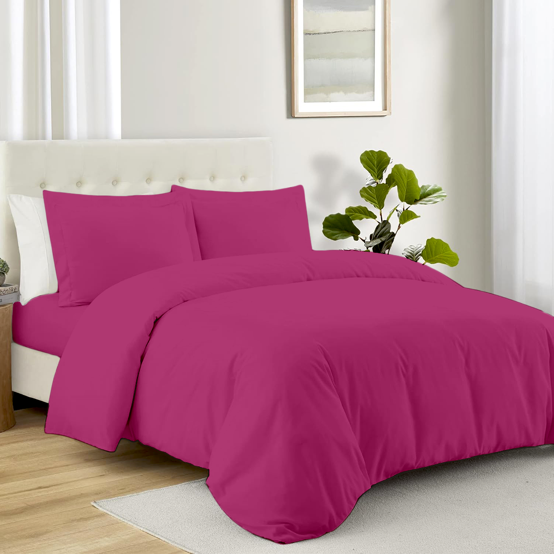 Solid Hot Pink Duvet Cover Set with Fitted Sheet Comfy