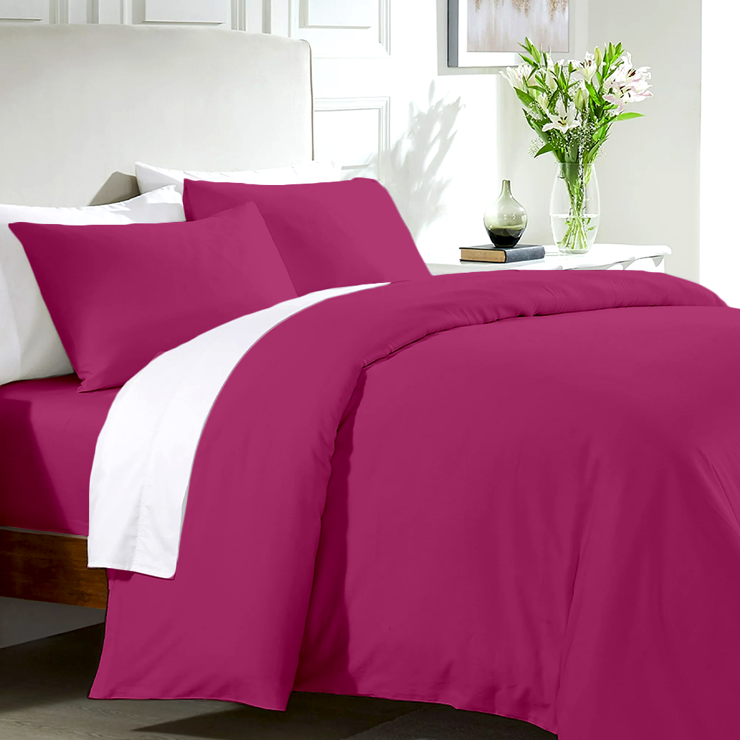 Solid Hot Pink Duvet Cover Set with Fitted Sheet Comfy