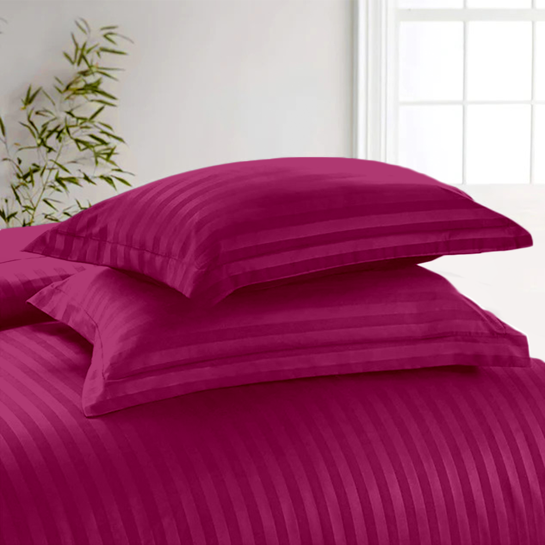 Hot Pink Stripe Duvet Cover Set with Fitted Sheet Sateen Comfy