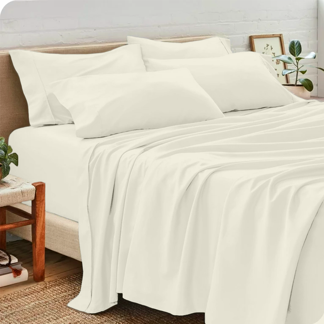 Ivory Sheet Set with Extra Pillowcase Solid Bliss Sateen